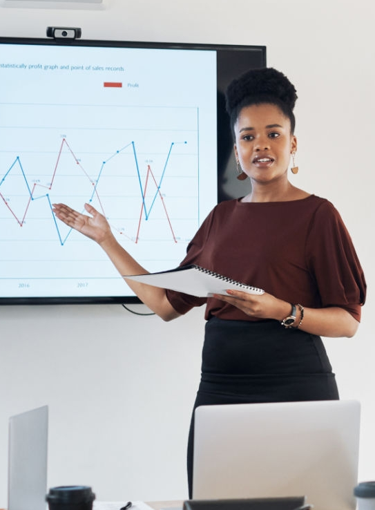 Woman presenting data