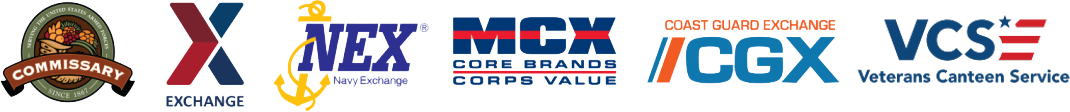 Commissary, Exchange, NEX, MCX, CGX logos